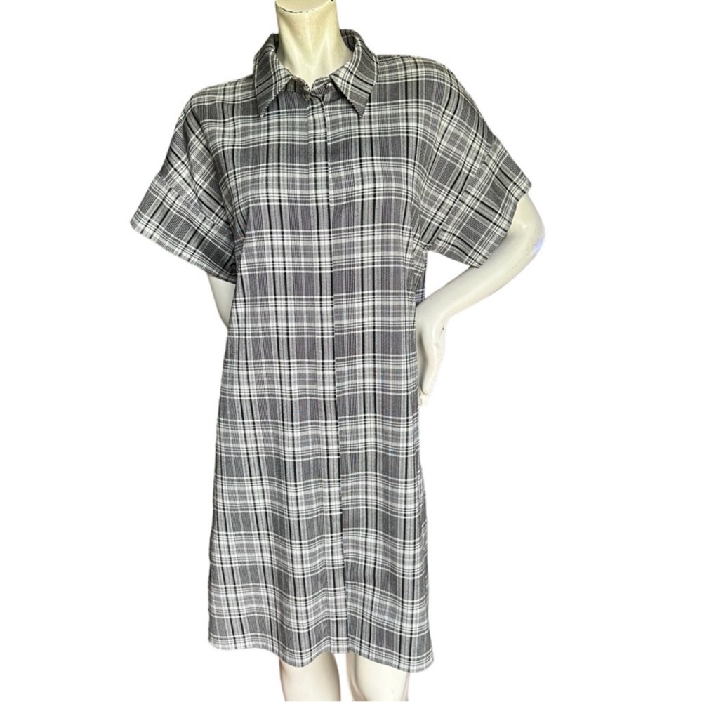 Alice + Olivia Lucette Plaid Belted Mini Dress Black & Gray Size Large - Picture 9 of 11